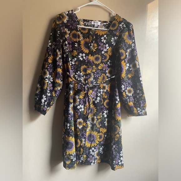 Speechless Other - Kids sunflower corduroy snap button dress size 16 70s puff sleeve